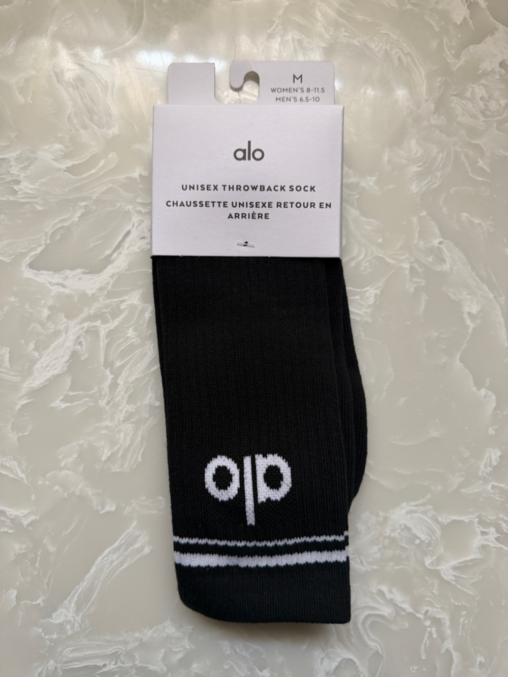 ALO Black Unisex Athletic Throwback Socks with White Logo